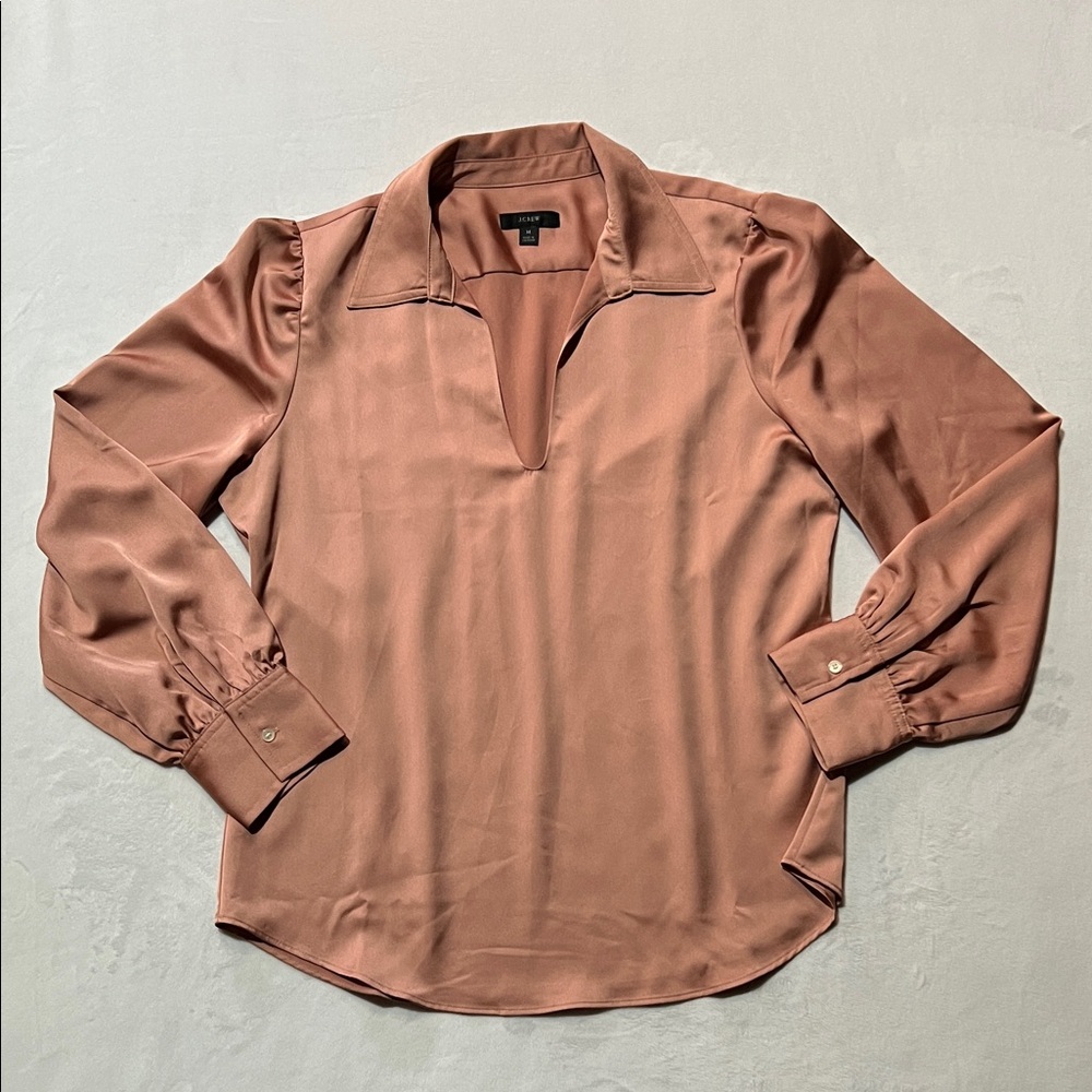 J. Crew Collared Satin Pop over Long-Sleeve elegant minimalist work top edgy - Picture 4 of 10